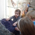 Słoneczka z wizytą w Planetarium i Uniwersyteckim Centrum Przyrodniczym- dzieci oglądają wystawę minerałów