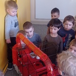 Wizyta chomika- dzieci obserwują chomika w klatce
