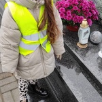 Z wizyta na cmentarzu- dziecko stawia znicz na grobie
